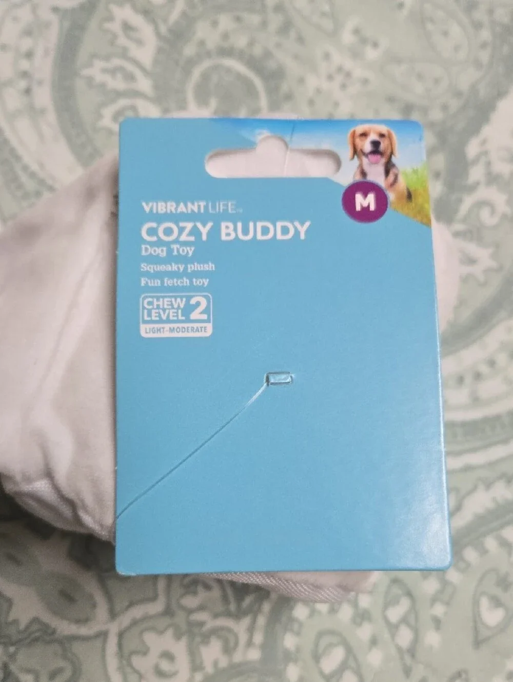 Vibrant Cozy Buddy Plush Dog Toy in Light Blue and White